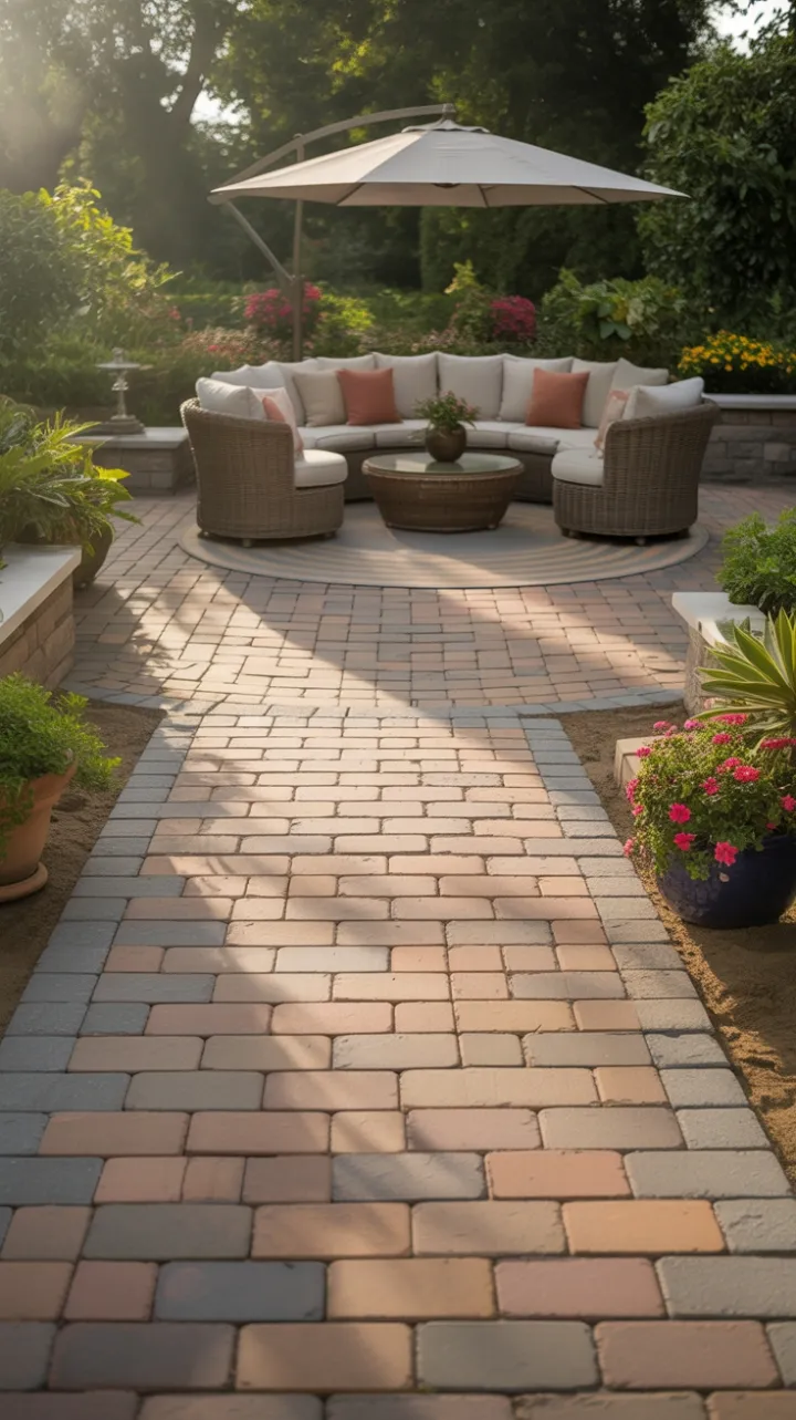 Sunlit Paver Patio Retreat with Cozy Circular Seating