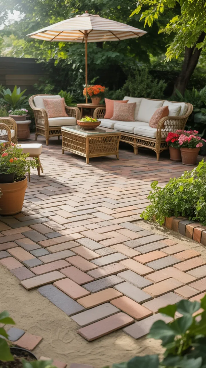 Sunlit Herringbone Patio – Warm Terracotta Retreat