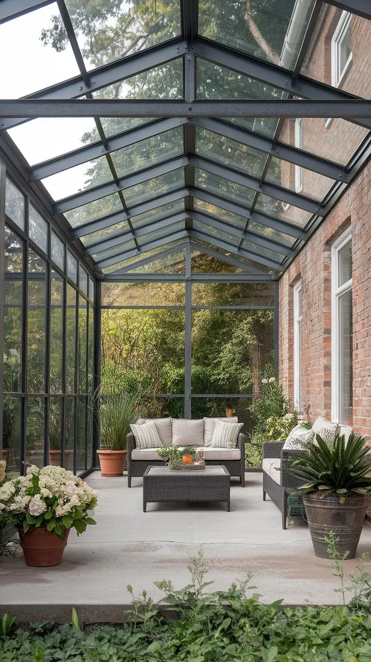 Escape the elements and embrace the light in this stunning glass roof patio.  The clear roof patio creates a seamless transition from indoors to out, transforming this covered deck roof into a sun-drenched oasis.  Consider this inspiration for your own covered patio ideas, a perfect blend of outdoor living and indoor comfort, even a potential patio to sunroom conversion.