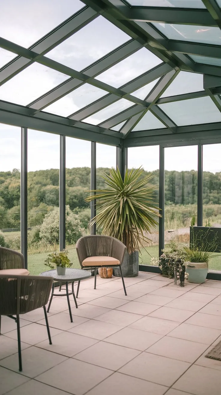 Imagine relaxing on this screened porch roof, sheltered from the elements yet bathed in sunlight thanks to the innovative glass roof. This covered patio offers endless possibilities, from a quiet morning coffee to an evening gathering with friends. Explore covered patio ideas and transform your outdoor space into a breathtaking glass roof porch, a seamless transition from patio to sunroom.