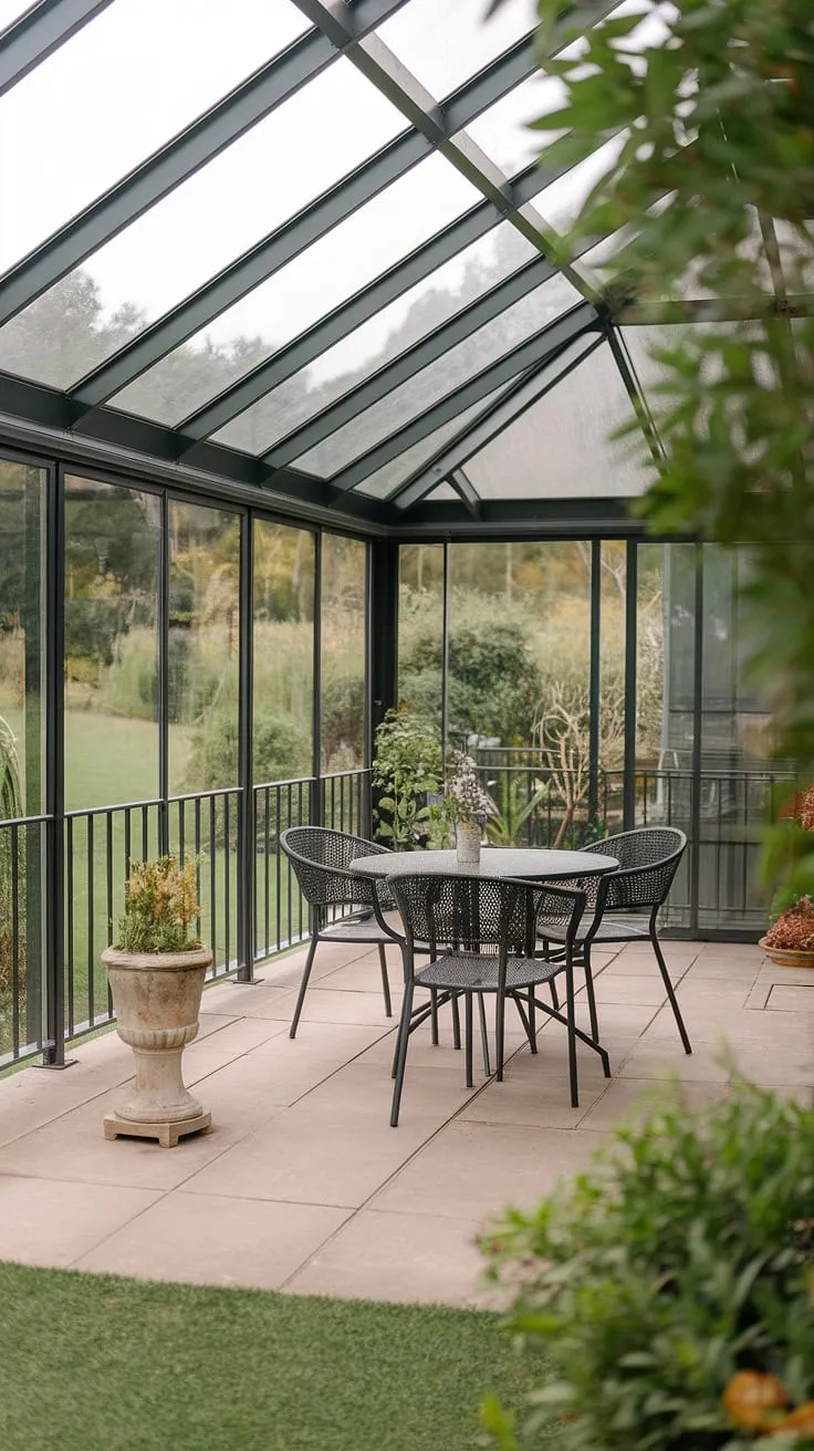 Escape to your own private oasis. This serene patio, with its clear roof patio and elegant glass roof porch design, offers the perfect blend of indoor and outdoor living.  Imagine enjoying your morning coffee under the covered deck roof, surrounded by lush greenery.  Explore covered patio ideas like this one—a tranquil retreat that seamlessly transitions from patio to sunroom.  The veranda roof provides shelter from the elements while still allowing ample natural light to flood the space.  A screened porch roof would be the perfect addition to complete this idyllic setting.
