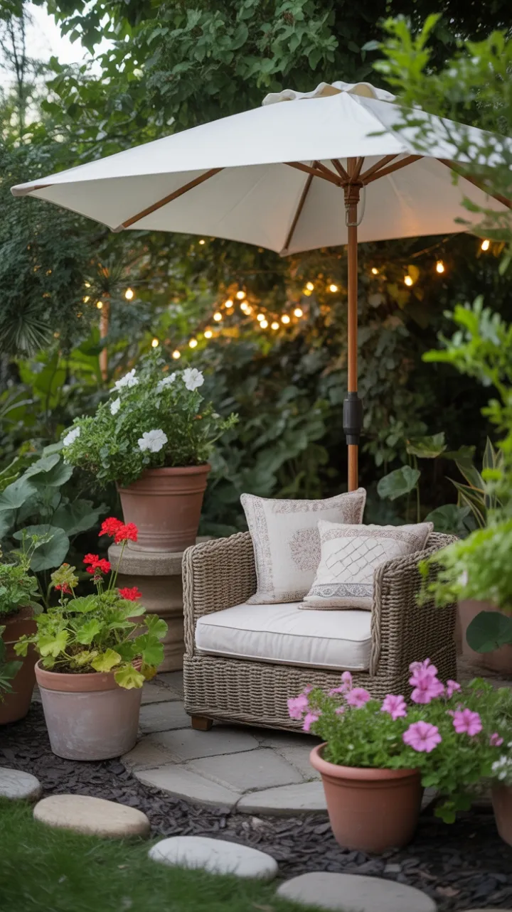 Cozy Garden Patio Retreat Bathed in Warm String Light