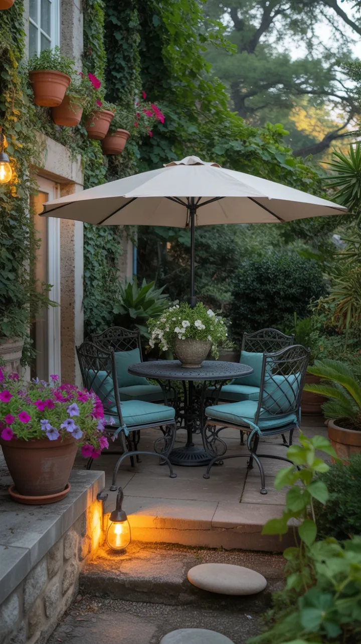 Sunlit Garden Retreat with Teal Comforts and Amber Glow