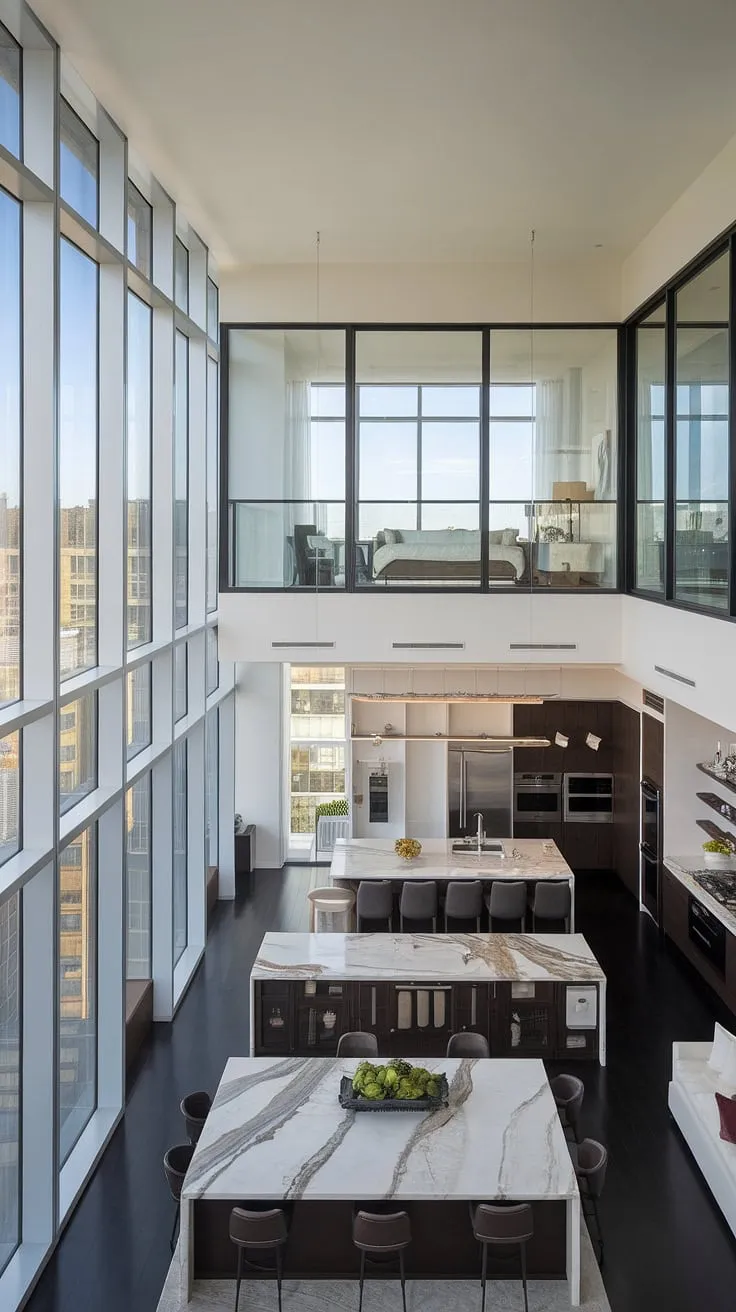 Experience opulent city living in this two-story penthouse featuring a modern kitchen and breathtaking views