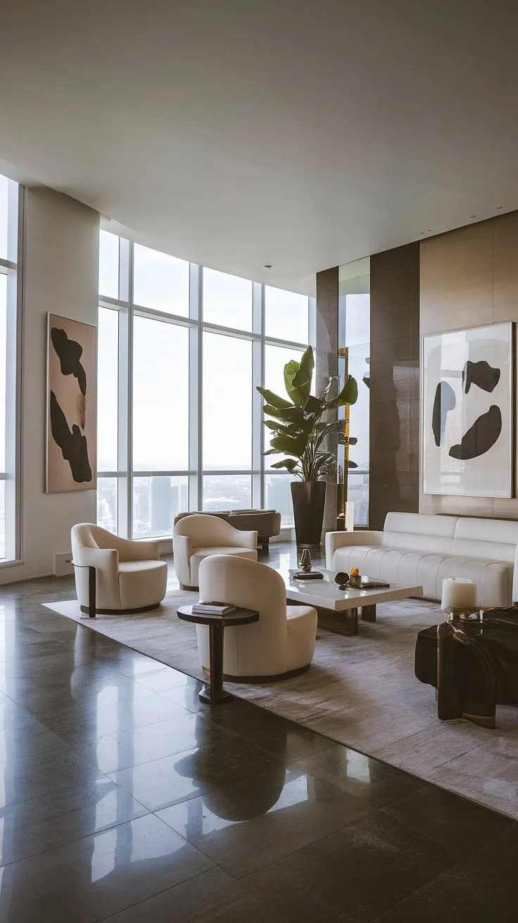 Sleek modern penthouse design showcases city views and luxurious comfort