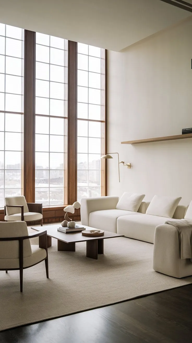 Luxury redefined a minimalist penthouse boasts stunning city views from its expansive windows.