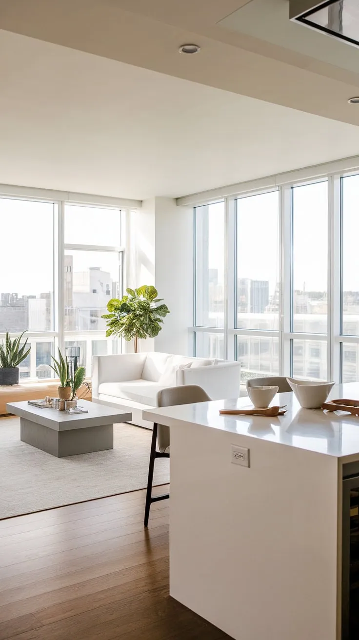 Luxury penthouse living is defined by minimalist design, hardwood floors, and breathtaking city views.