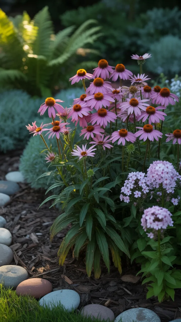 Sunlit Serenity of Purple Coneflowers and Pink Phlox