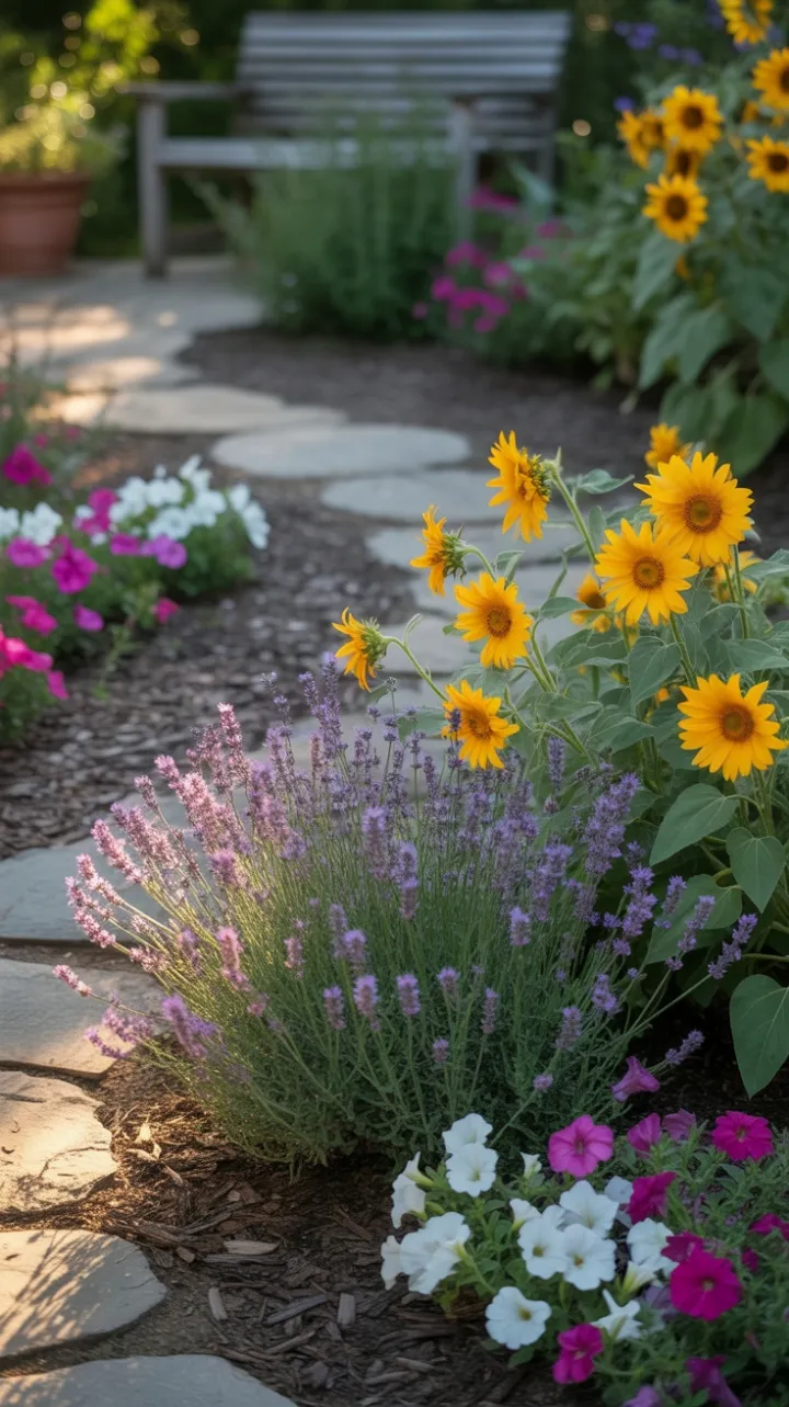 Sunlit Serenity Along the Lavender and Sunflower Pathway