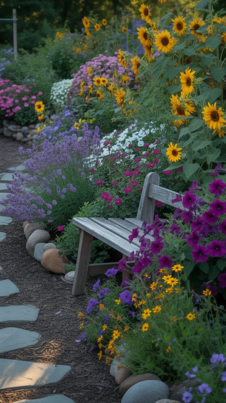 Lavender and Sunflower Terrace Bathed in Golden Light
