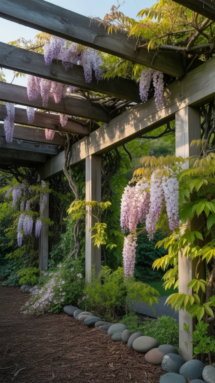 Sunlit Wisteria Pergola of Rustic Shadows
