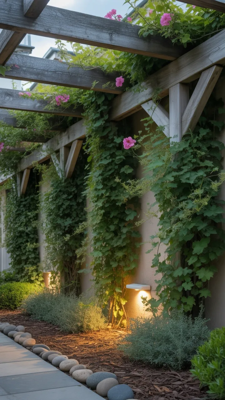 Enchanted Pergola Draped in Blooms and Warm Twilight Glow