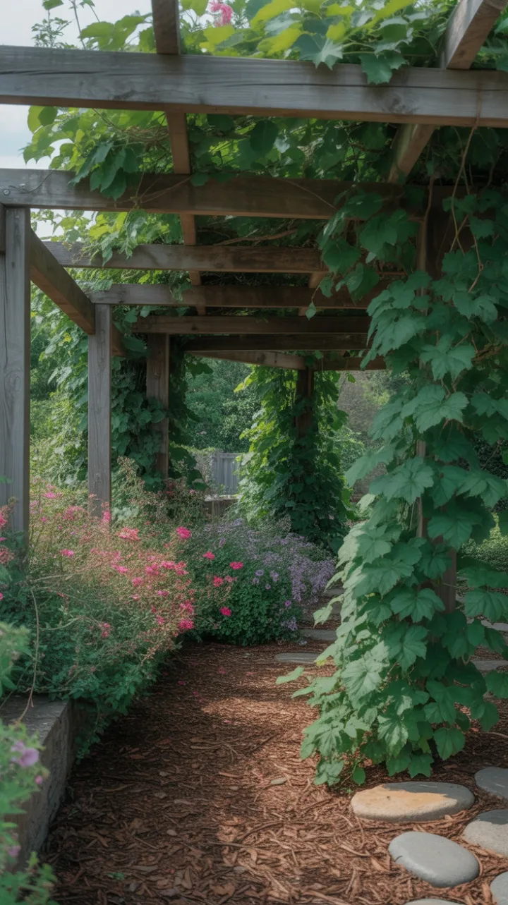 Secluded Pergola Bathed in Emerald Vines and Dappled Light