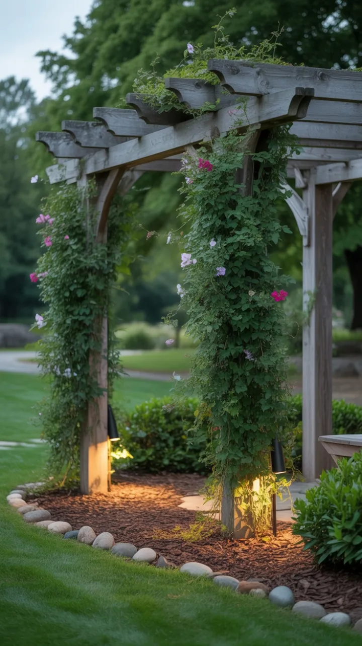 Enchanted Pergola Draped in Blossoms and Light