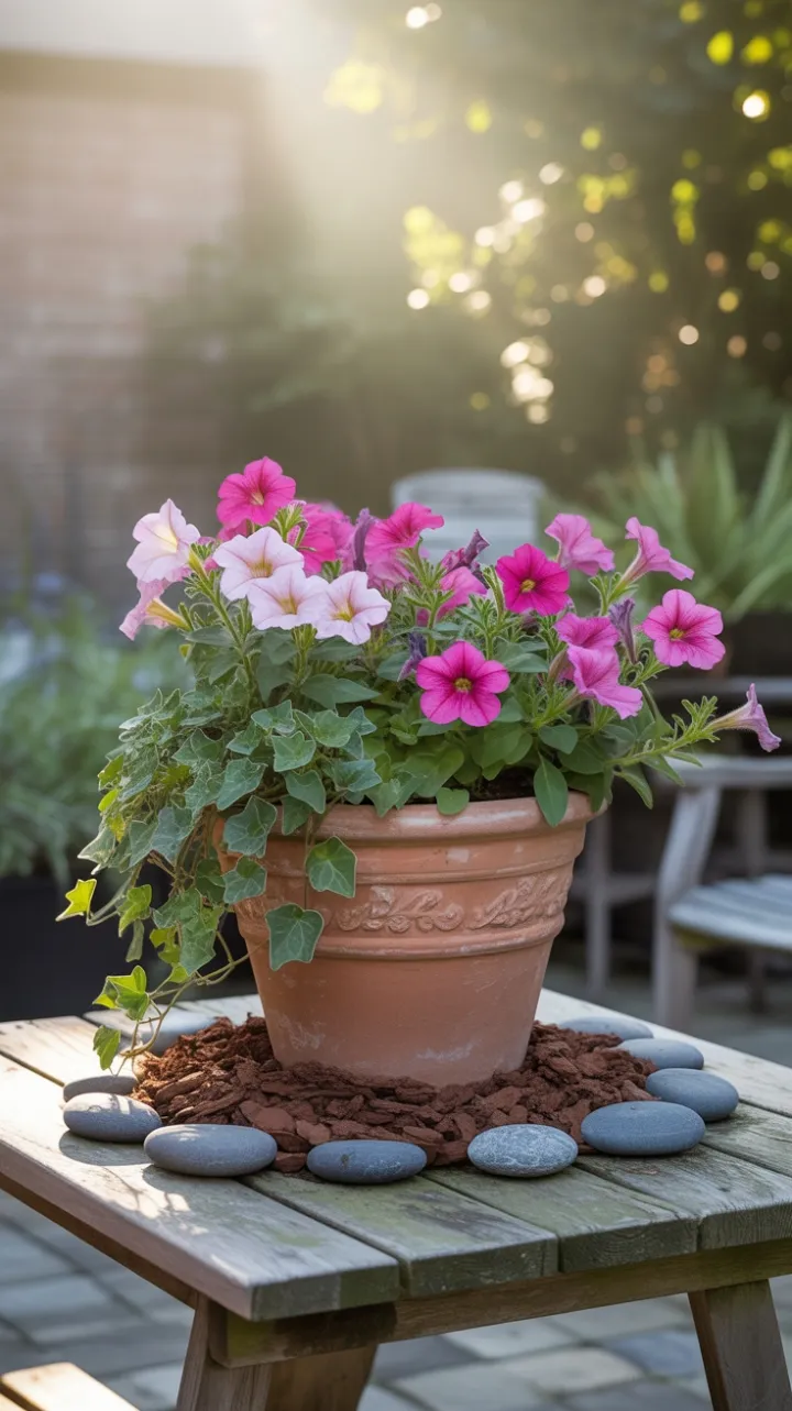 Golden Afternoon on Petunias and Ivy