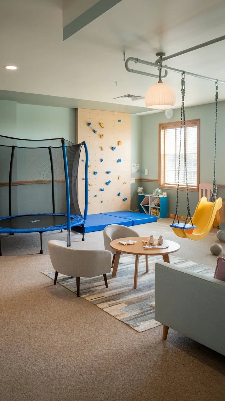 Transform your older child's playtime with a multi-functional space combining a thrilling gym area, relaxing lounge, and engaging play zone in one beautifully designed room.