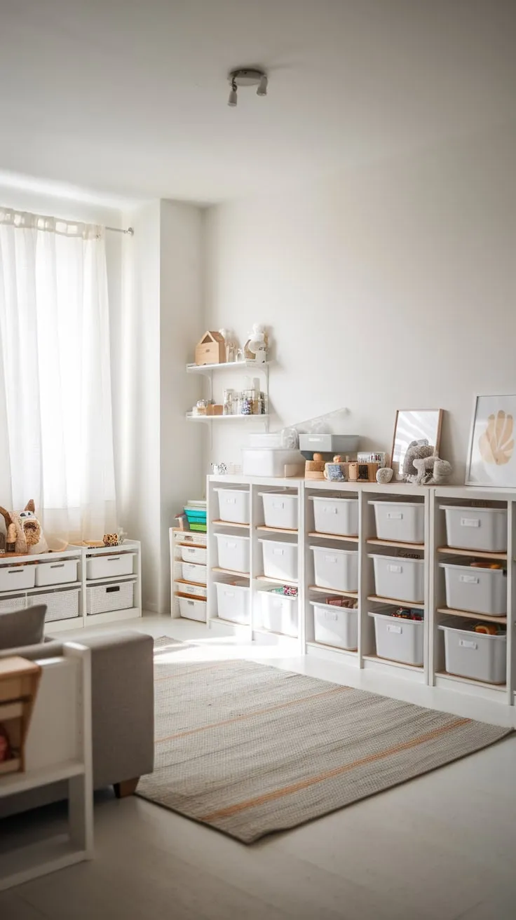Transform your playroom into a stylish sanctuary with IKEA's organized toy storage system