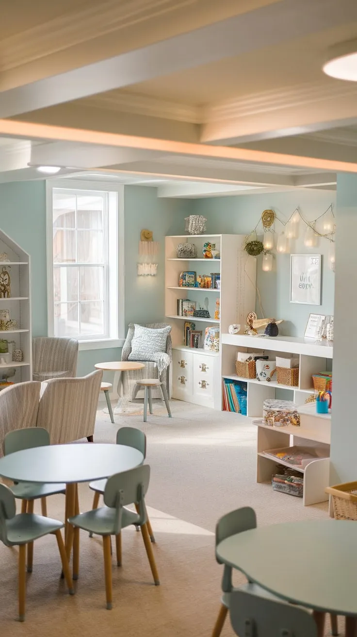 More than just a playroom, this kids cafe is a testament to creative basement renovations.  The light and airy space, designed with a play cafe aesthetic, is the ultimate indoor playroom, a true highlight of this dream house's unique design.
