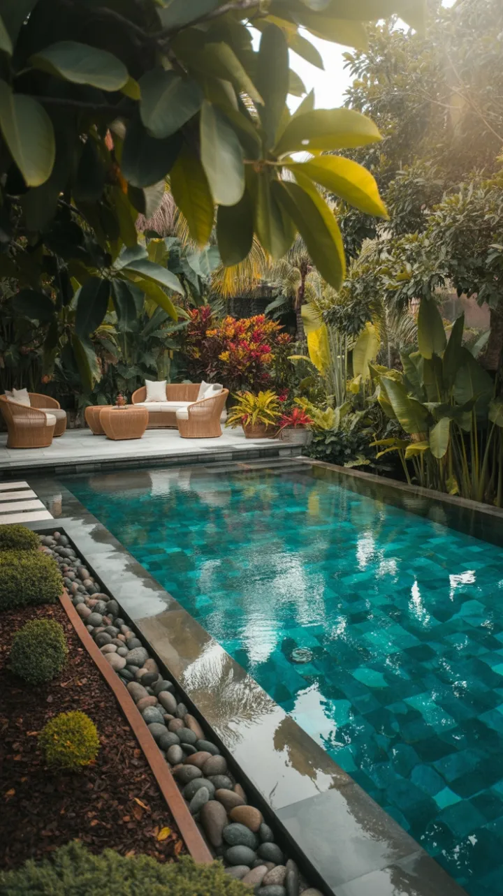 Sunlit Tropical Infinity Oasis Where Turquoise Meets Lush Green