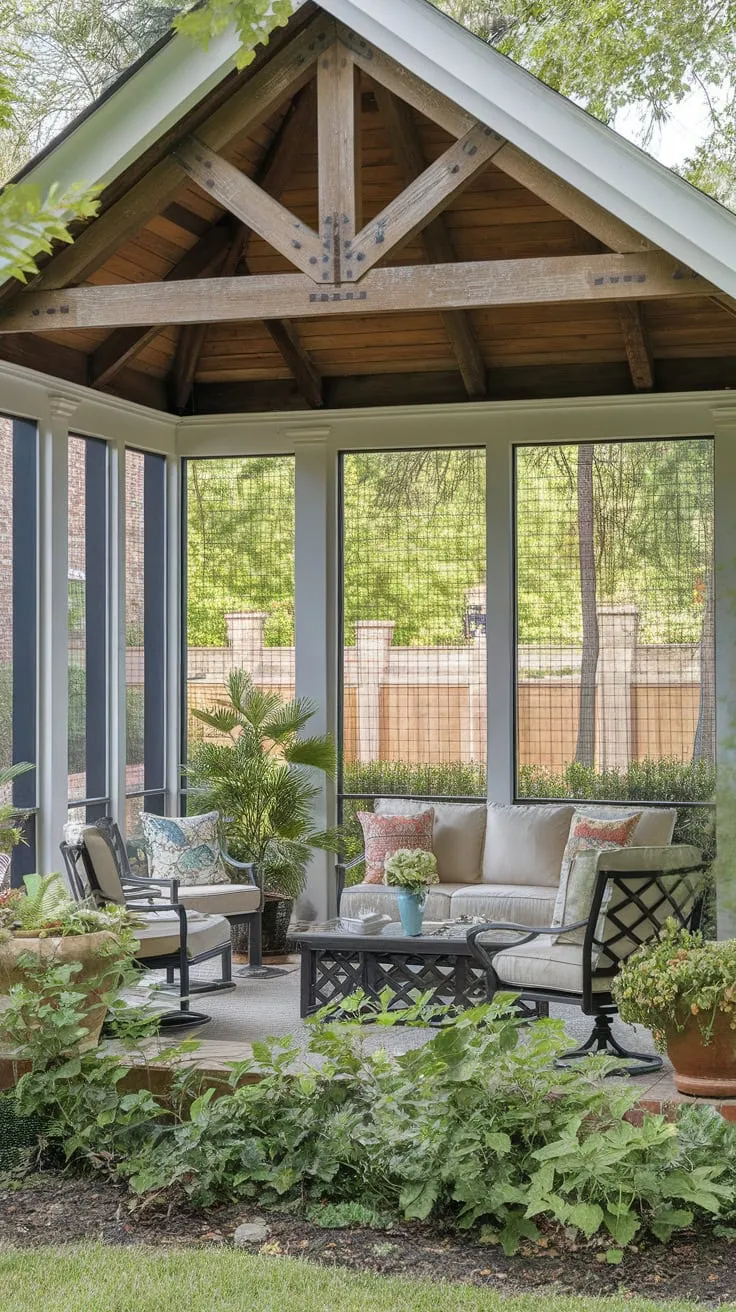 Rustic Charm of a Screened Porch Ceiling
