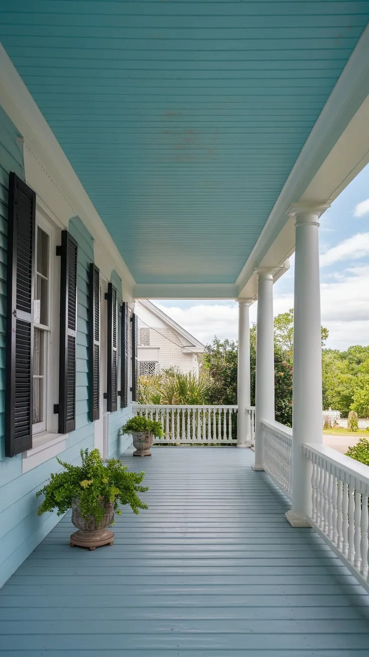 Southern Porch Serenity with Haint Blue Ceiling