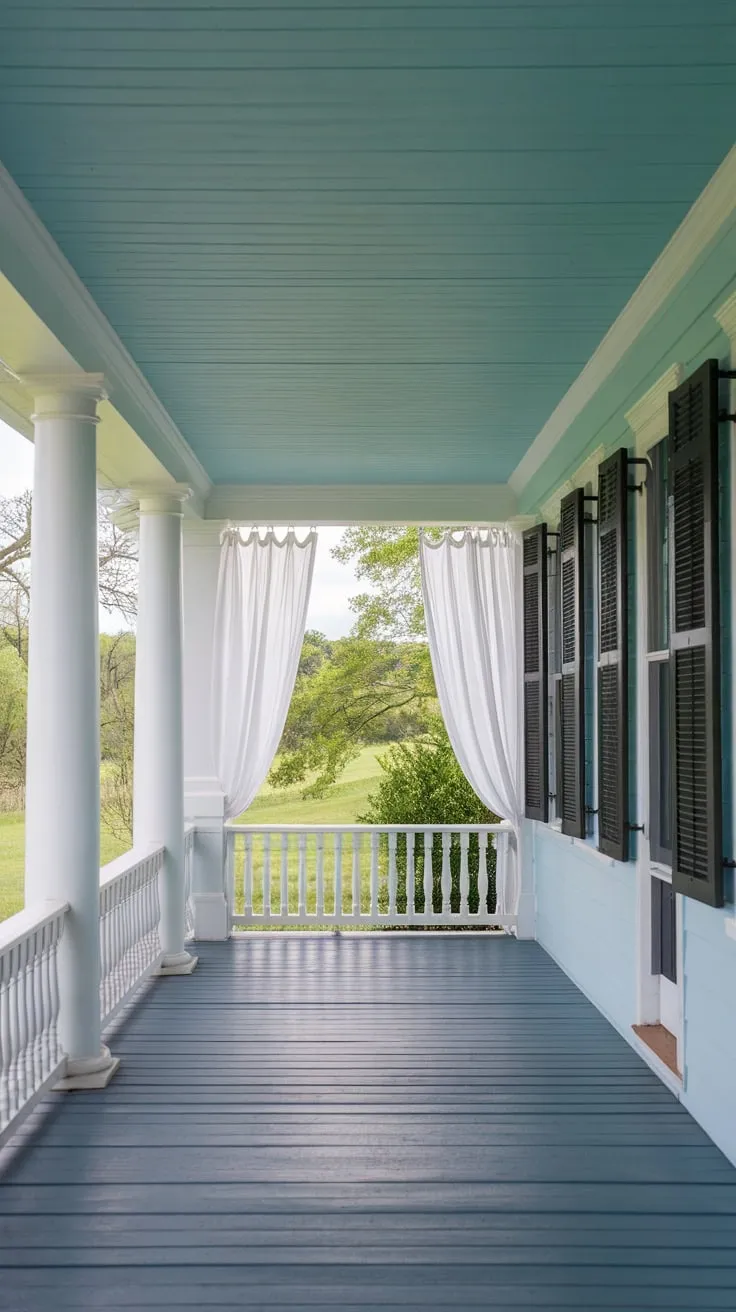 Tranquil Haint Blue Ceiling with Nature's Touch