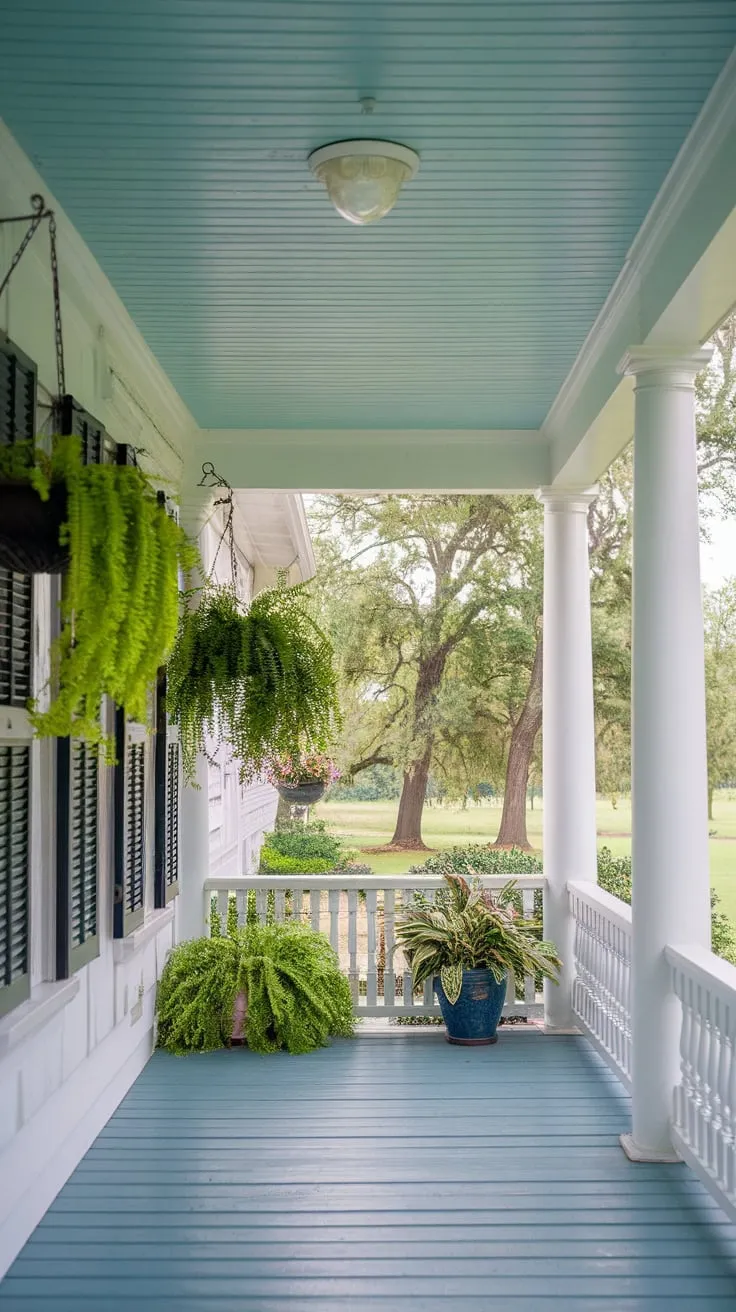 Southern Porch Serenity with Haint Blue Ceiling