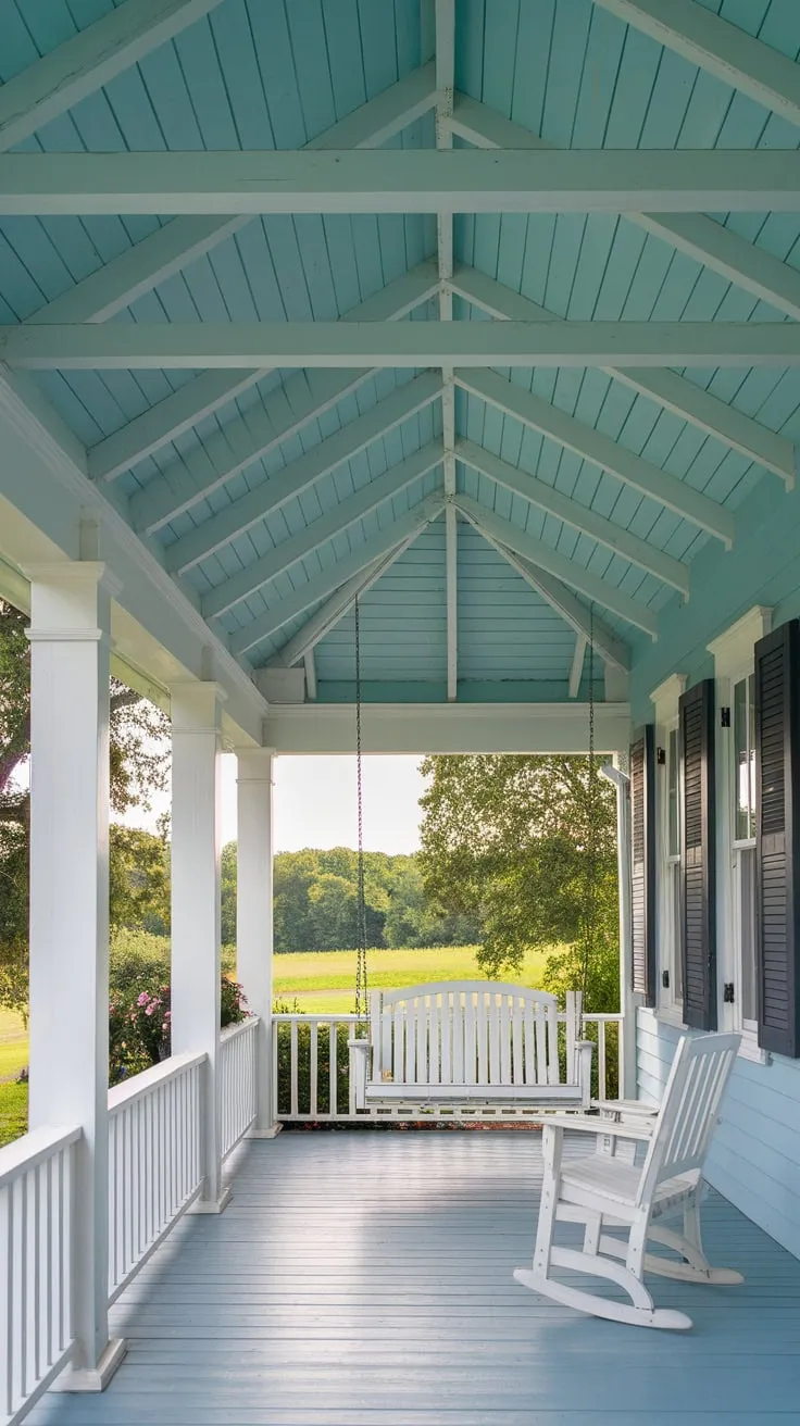 Serene Haint Blue Ceiling with White Accents
