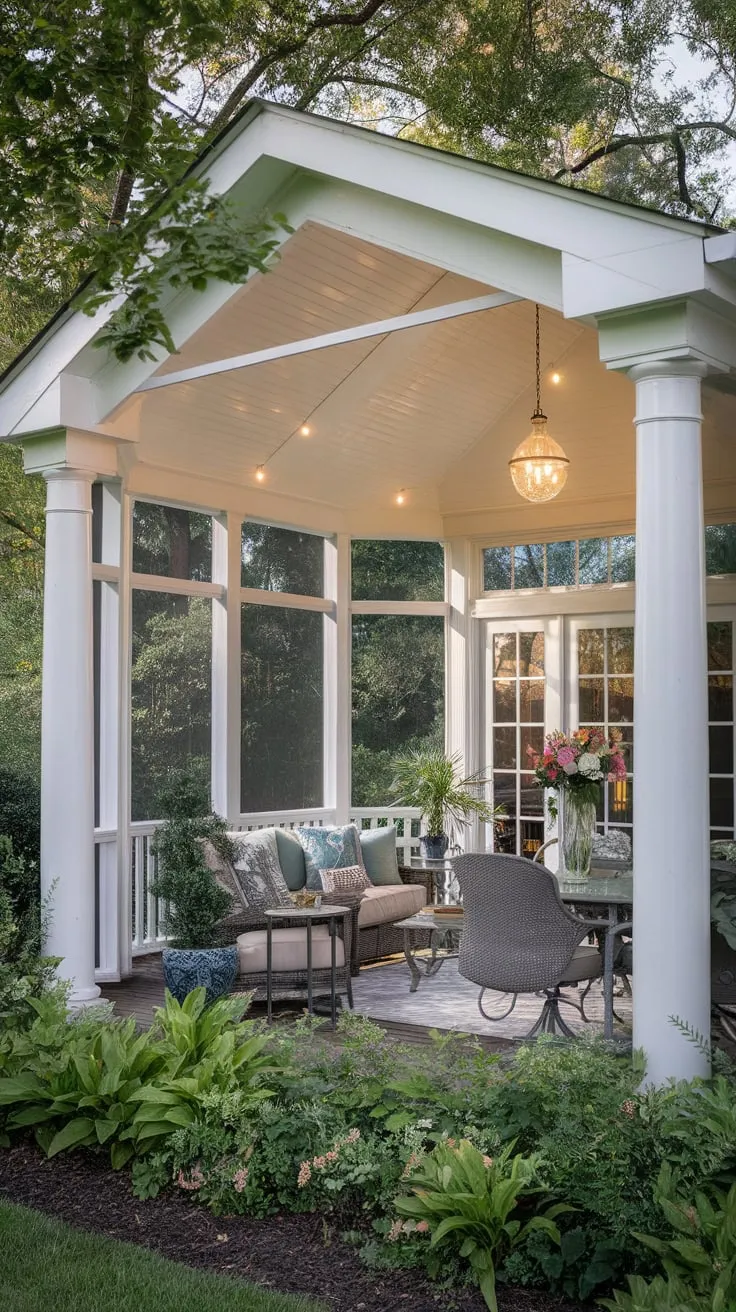 Cozy Elegance Under a Vaulted Porch Ceiling