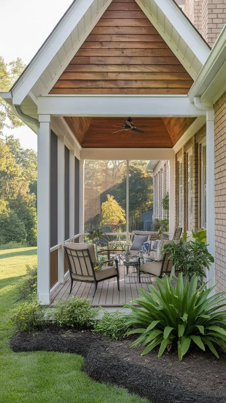 Charming Screened Porch with Wooden Ceiling