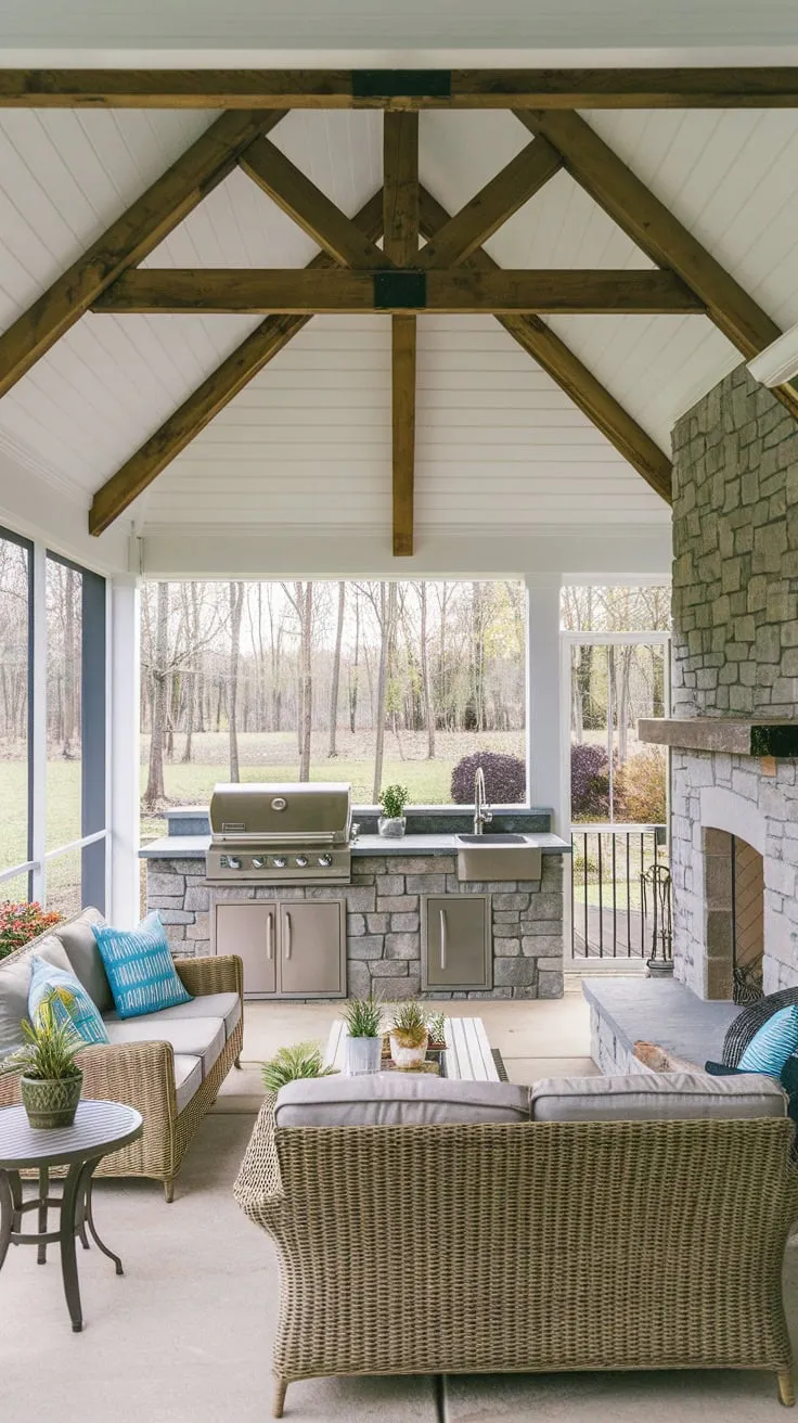 Vaulted Charm: A Screened-In Porch Oasis
