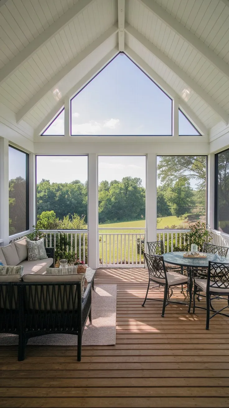 High Ceilings and Cozy Vibes in a Screened Porch