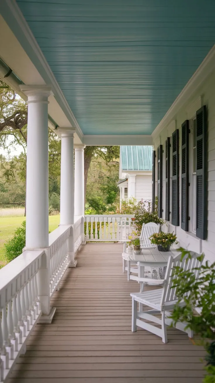 Serene Southern Retreat Featuring Haint Blue Ceiling