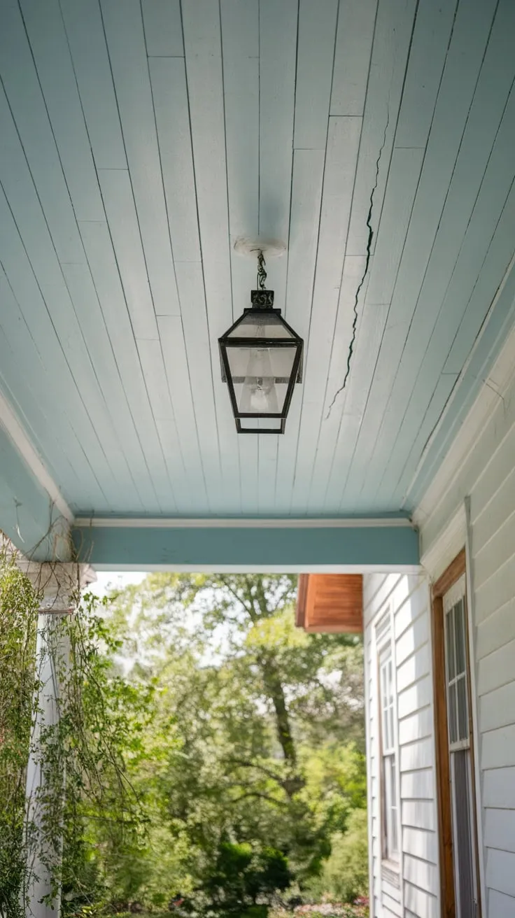 Cracked Beauty of a Haint Blue Porch Ceiling