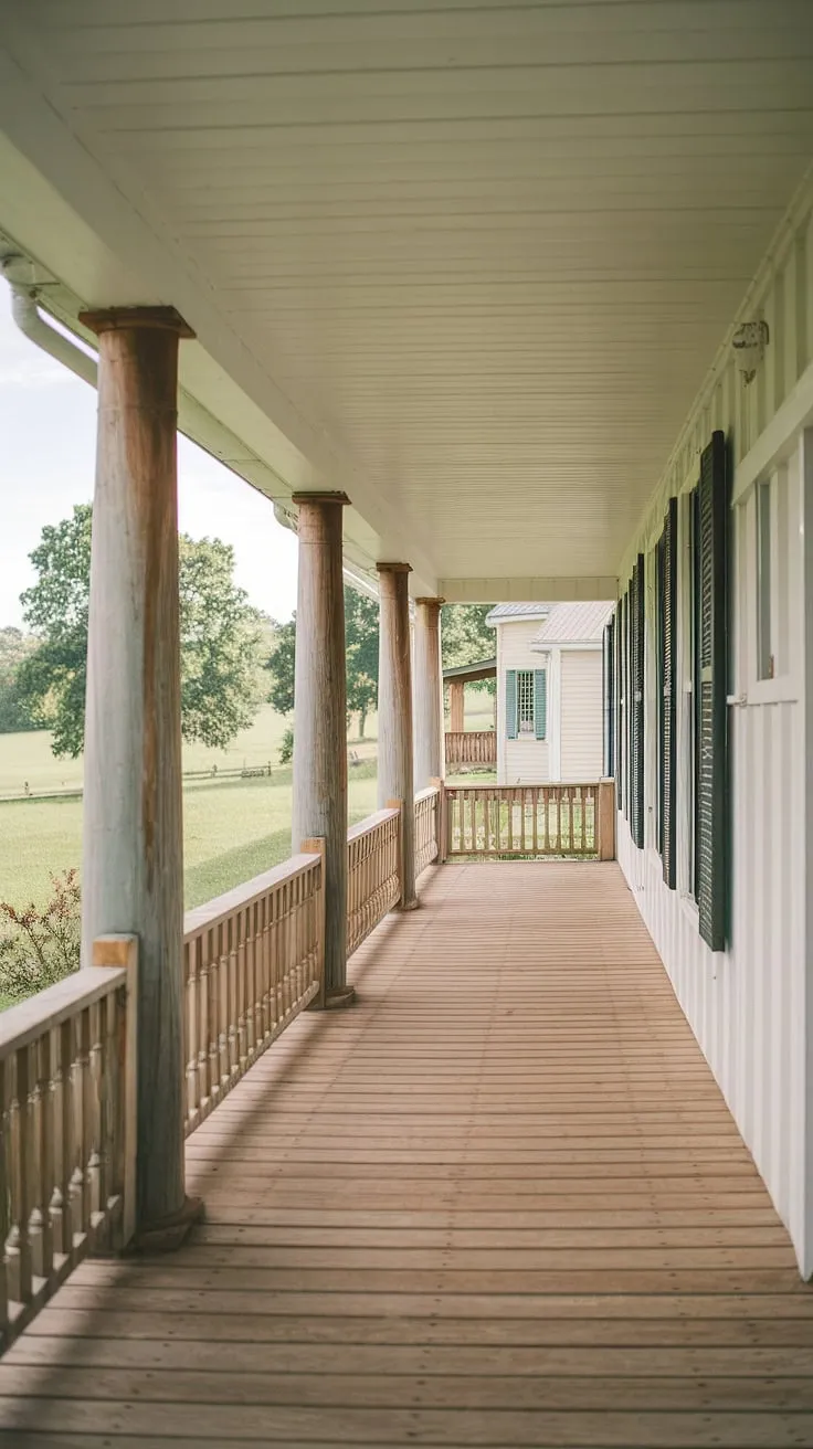This charming farmhouse boasts a stunning front porch, a perfect blend of rustic charm and modern elegance.  The meticulously restored porch wood and stately front porch columns, or porch pillars as some might call them, create a welcoming porch entryway.  This front porch makeover, showcasing the beautiful wood columns, is a dream come true.