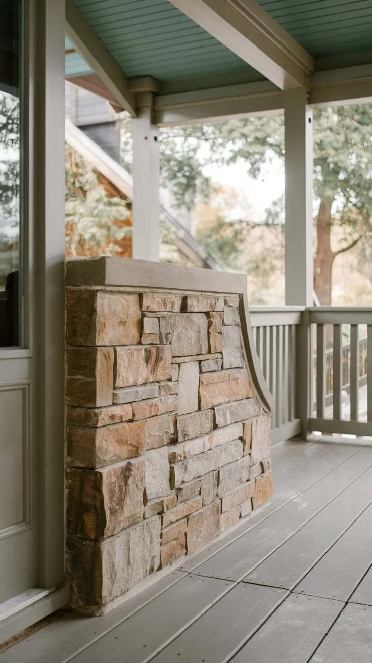 Charming Porch with a Stylish Stone Knee Wall