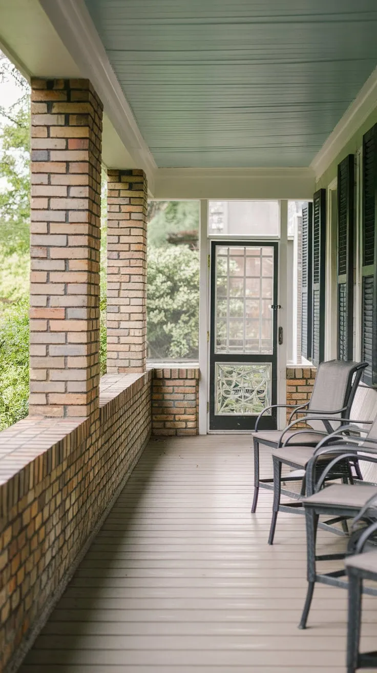 Charming Brick Knee Wall Enhances Cozy Porch