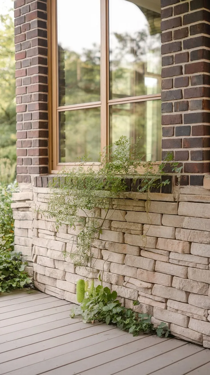 Cozy Brick and Stone Knee Wall Surrounded by Nature