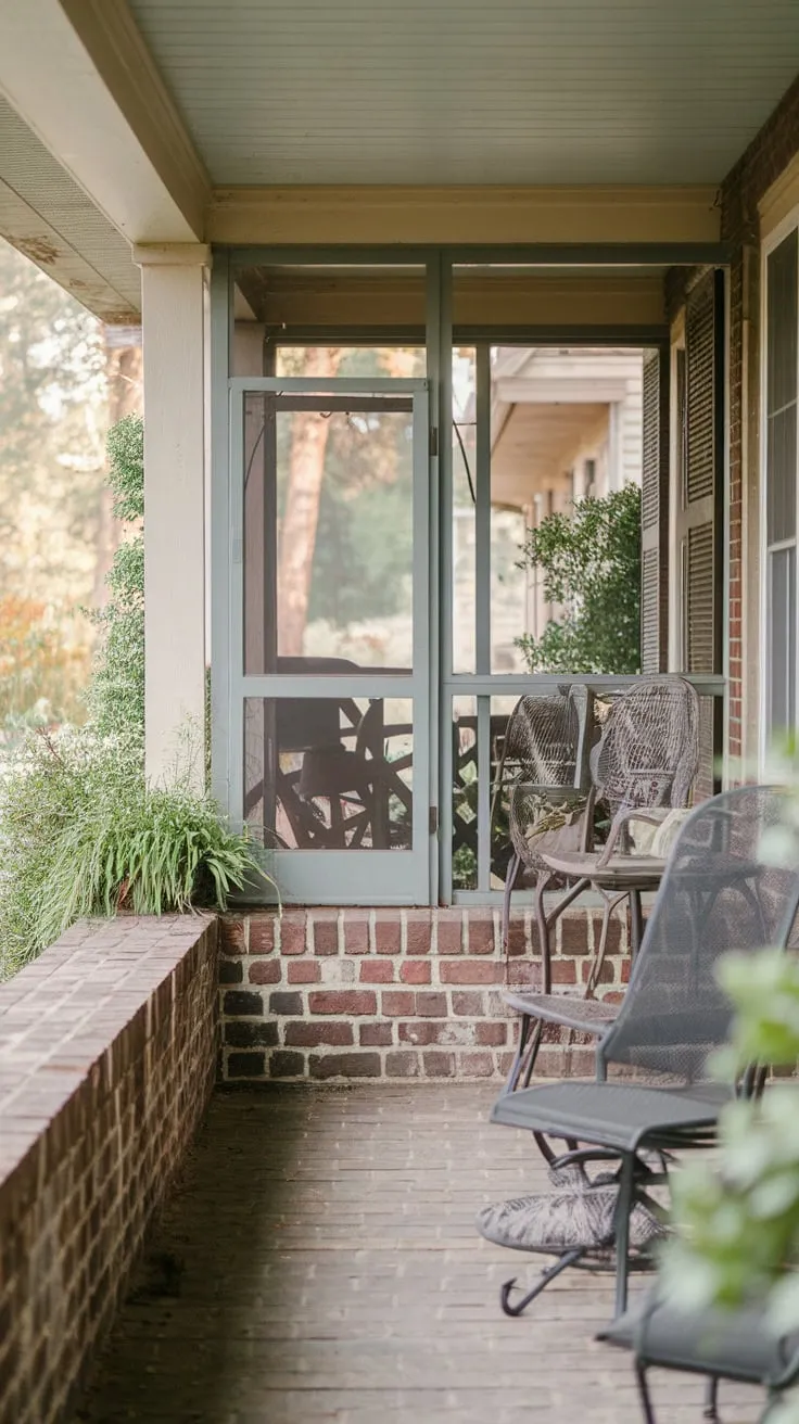 Charming Porch with Brick Knee Wall and Cozy Vibes
