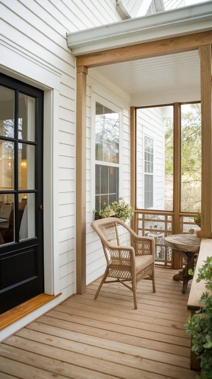 Cozy Screened Porch with Wooden Knee Wall