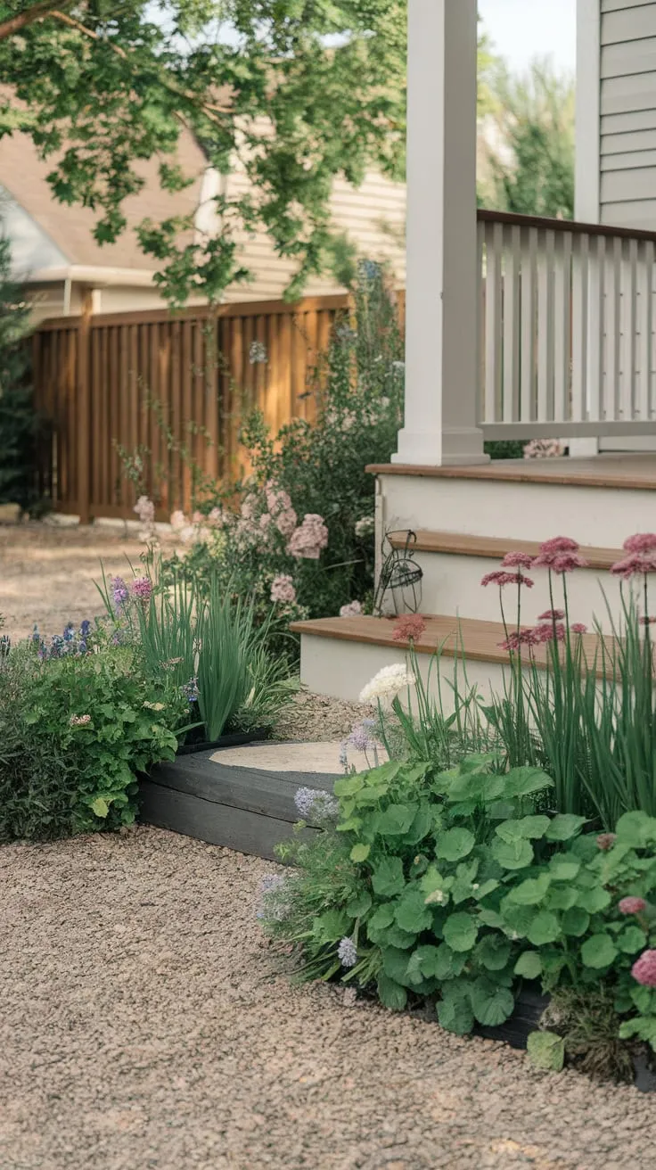 Cozy Front Yard Oasis with Stone Accents