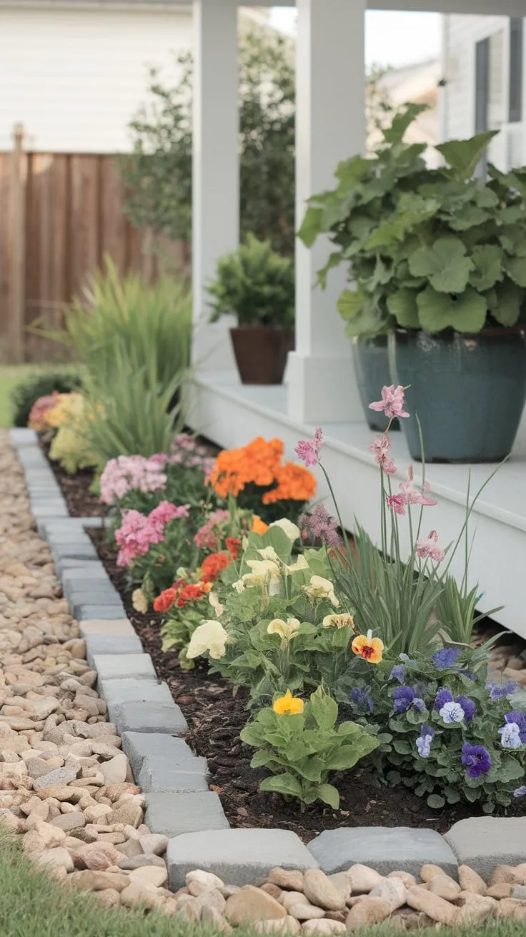 Colorful Flower Beds and Potted Greens for Effortless Charm