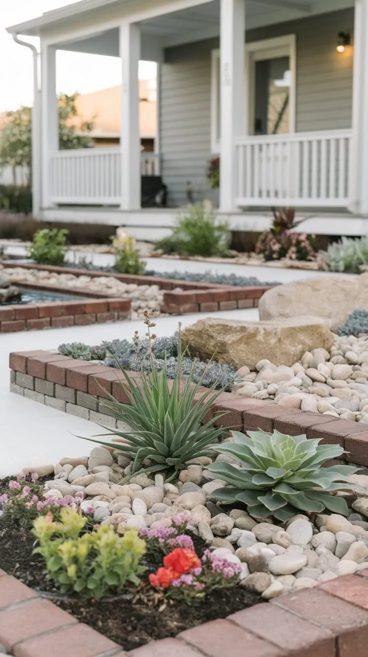 Simple and Stylish Front Yard with Rocks and Succulents