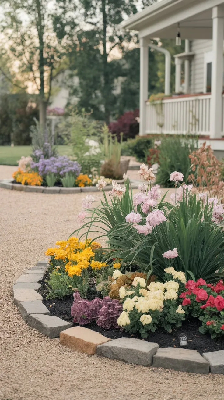 Vibrant Flower Beds for an Inviting Porch Landscape