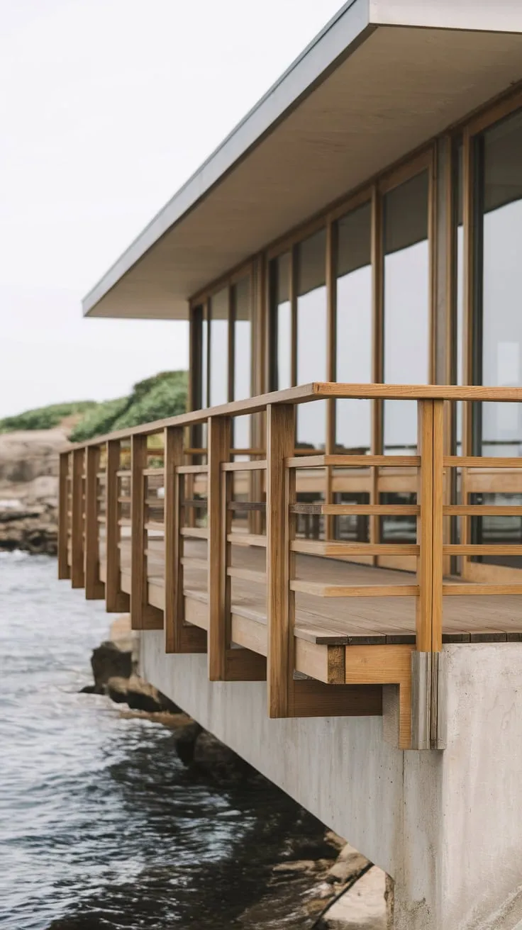 Minimalist Porch Railing with Ocean Views at a Contemporary Home