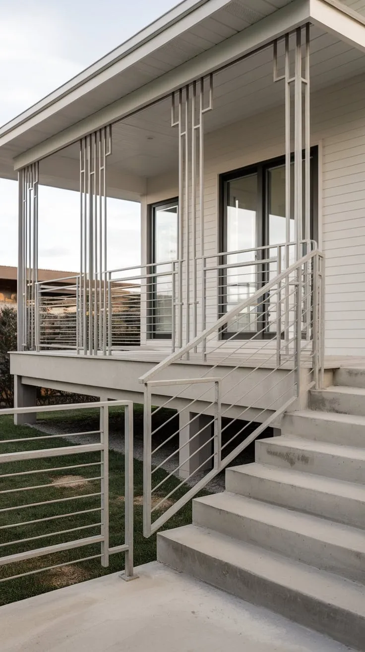 Sleek Metal Railing Elevates Modern Beach House Design