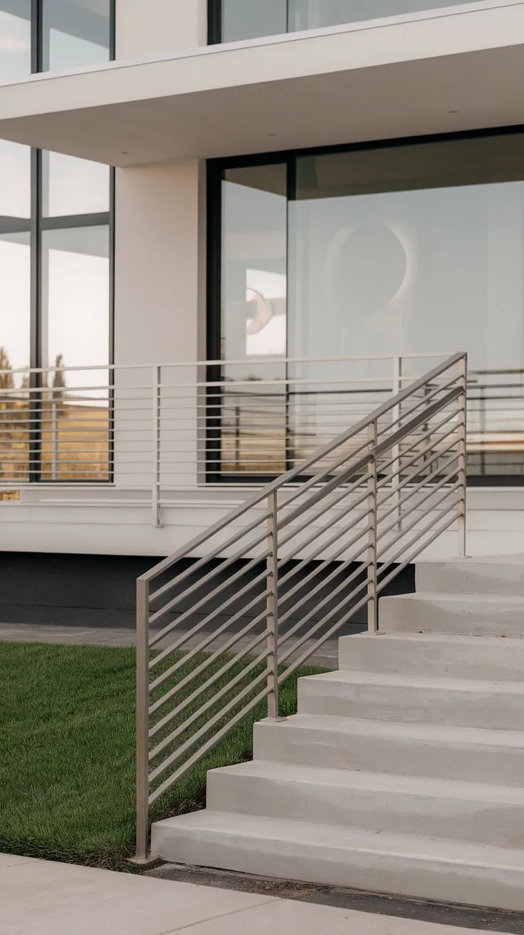 Sleek Metal Porch Railing Elevates Modern Home Design