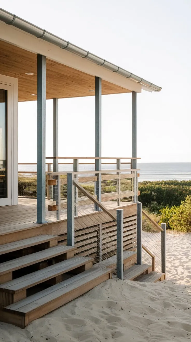 Beachy Vibes: Stylish Steel and Wood Porch Railing