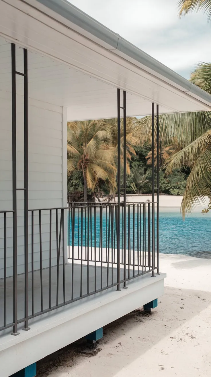 Modern Home with Minimalist Porch Railing by the Shore