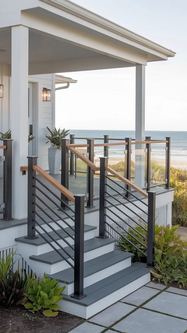 Sleek Black Metal Railings Elevate This Modern Beach House
